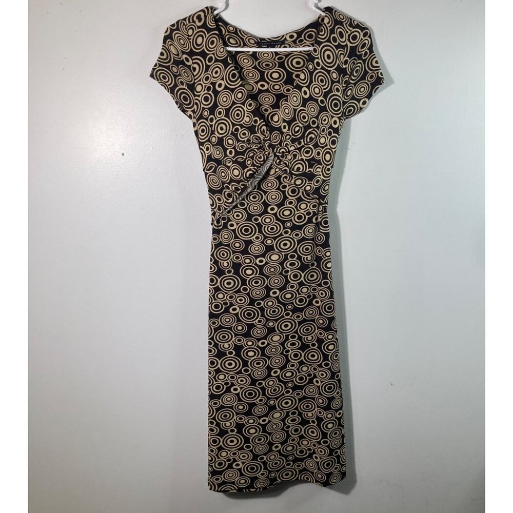 Womens Tempo Paris 90s Wrap Top Dress Geometric Circles Brown White S